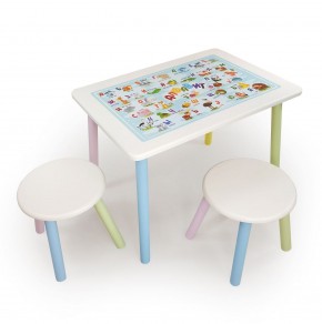 Детский комплект стол и два табурета круглых с накладкой Алфавит (Белый, Белый, Цветной) в Кунгуре - kungur.mebel-74.com | фото