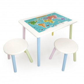 Детский комплект стол и два табурета круглых с накладкой Детский мир (Белый, Белый, Цветной) в Кунгуре - kungur.mebel-74.com | фото