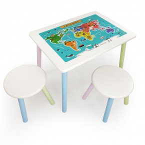 Детский комплект стол и два табурета круглых с накладкой Детский мир (Белый, Белый, Цветной) в Кунгуре - kungur.mebel-74.com | фото