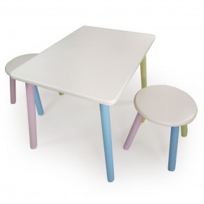 Детский комплект стол и два табурета круглых с накладкой Космос  (Белый, Белый, Цветной) в Кунгуре - kungur.mebel-74.com | фото