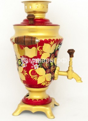 Электрический самовар "Тюльпан" 1,5 литра с росписью "Хохлома на красном" в Кунгуре - kungur.mebel-74.com | фото