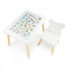 Комплект детской мебели стол и стул Мишутка с накладкой Алфавит (Белый/Белый/Береза) в Кунгуре - kungur.mebel-74.com | фото