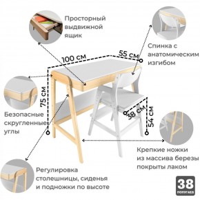 Комплект растущий стол и стул 38 попугаев «Вуди» (Белый, Без покрытия) в Кунгуре - kungur.mebel-74.com | фото