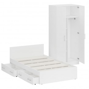 Кровать с ящиками 1200 + Шкаф 2-х створчатый Стандарт, цвет белый, ШхГхВ 123,5х203,5х70 + 90х52х200 см., сп.м. 1200х2000 мм., б/м, основание есть в Кунгуре - kungur.mebel-74.com | фото