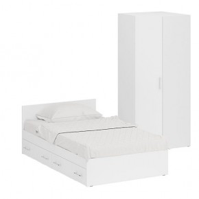 Кровать с ящиками 1200 + Шкаф угловой Стандарт, цвет белый, ШхГхВ 123,5х203,5х70 + 81,2х81,2х200 см., сп.м. 1200х2000 мм., без матраса, основание есть в Кунгуре - kungur.mebel-74.com | фото