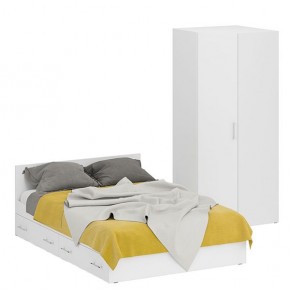Кровать с ящиками 1400 + Шкаф угловой Стандарт, цвет белый, ШхГхВ 143,5х203,5х70 + 81,2х81,2х200 см., сп.м. 1400х2000 мм., без матраса, основание есть в Кунгуре - kungur.mebel-74.com | фото