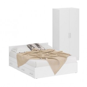 Кровать с ящиками 1600 + Шкаф 2-х створчатый Стандарт, цвет белый, ШхГхВ 163,5х203,5х70 + 90х52х200 см., сп.м. 1600х2000 мм., б/м, основание есть в Кунгуре - kungur.mebel-74.com | фото