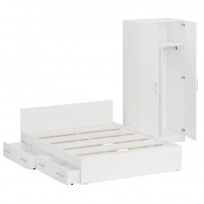 Кровать с ящиками 1600 + Шкаф 2-х створчатый Стандарт, цвет белый, ШхГхВ 163,5х203,5х70 + 90х52х200 см., сп.м. 1600х2000 мм., б/м, основание есть в Кунгуре - kungur.mebel-74.com | фото