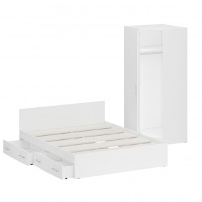 Кровать с ящиками 1600 + Шкаф угловой Стандарт, цвет белый, ШхГхВ 163,5х203,5х70 + 81,2х81,2х200 см., сп.м. 1600х2000 мм., без матраса, основание есть в Кунгуре - kungur.mebel-74.com | фото