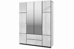 Шкаф 4-х дверный Палермо 02 с ящиками и зеркалом Белый гладкий шелк/Черный гладкий шелк в Кунгуре - kungur.mebel-74.com | фото