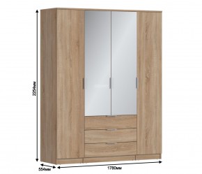 Шкаф 4х дверный с зеркалами Николь СБ-2595/1 (Дуб Сонома) в Кунгуре - kungur.mebel-74.com | фото