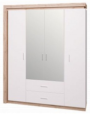 Шкаф для одежды с ящиками 4-х створчатый с зеркалом Люмен 16 в Кунгуре - kungur.mebel-74.com | фото