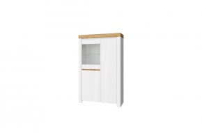 Шкаф с витриной 1V2D, TAURUS, цвет белый/дуб вотан в Кунгуре - kungur.mebel-74.com | фото