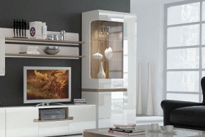 Шкаф с витриной 3D/TYP 01L, LINATE ,цвет белый/сонома трюфель в Кунгуре - kungur.mebel-74.com | фото