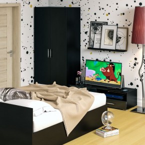 Спальня Стандарт 3-1600, цвет венге/фасады ТВ тумбы МДФ чёрный глянец, сп.м. 1600х2000 мм., без матраса, основание есть в Кунгуре - kungur.mebel-74.com | фото